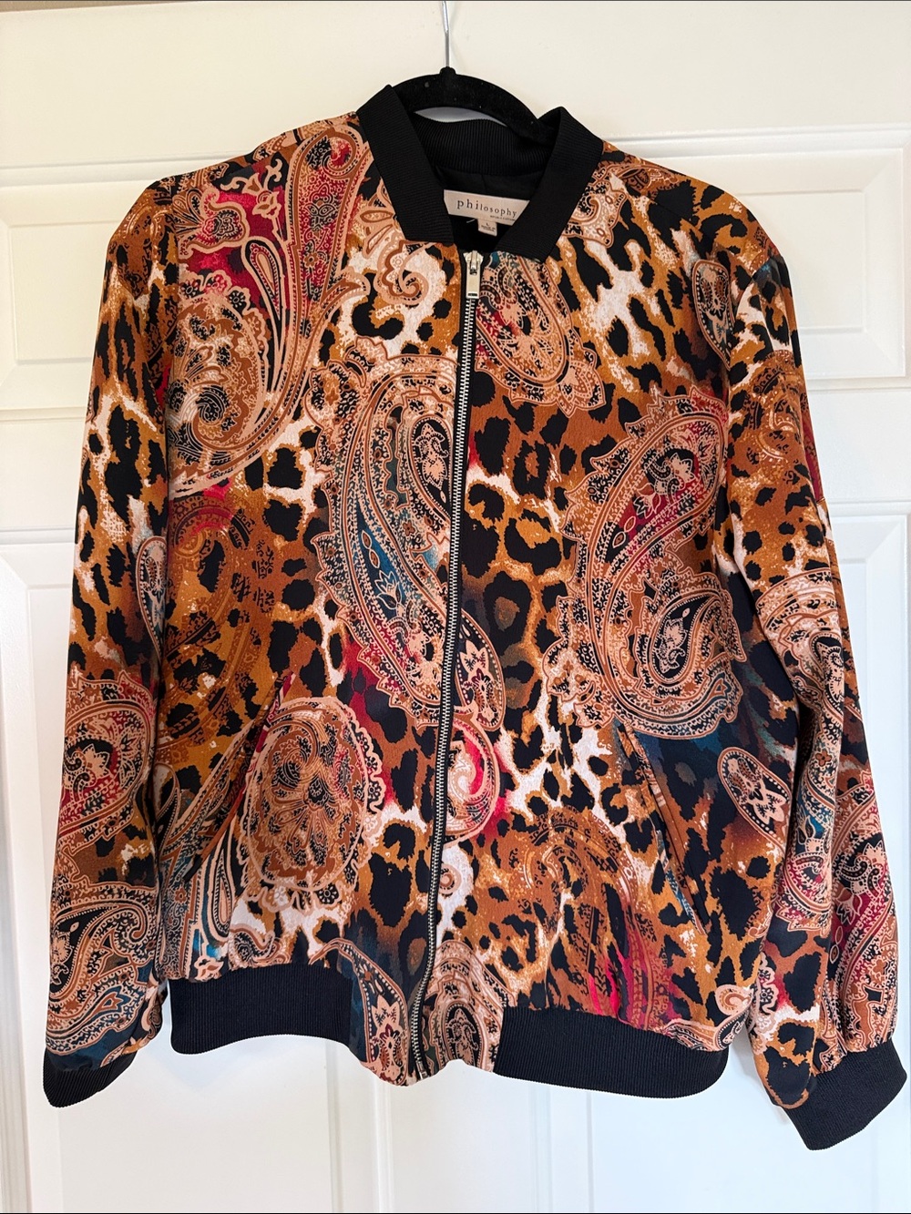 Philosophy Paisley Leopard Print Bomber Jacket - Brown & Black